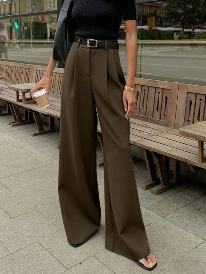 Fayeessa | Women's Linen Wide-Leg Belted High-Waist Pants — Light Brown