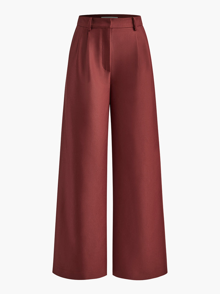 Fayeessa | Women's Linen Wide-Leg Belted High-Waist Pants — Red