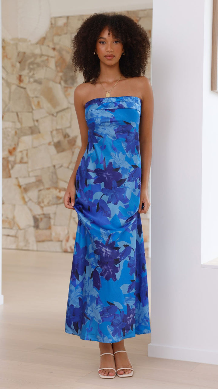 Fenbelle | Women's Elegant Maxi Dress - Blue Floral — 2