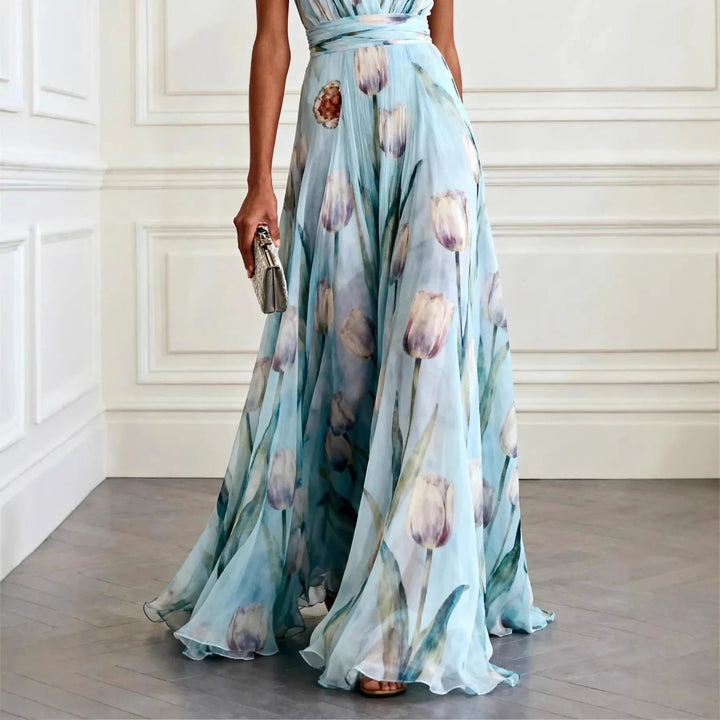 Fennaria | Women's Elegant Graceful Floral Print Maxi Wrap Race Dress — 2