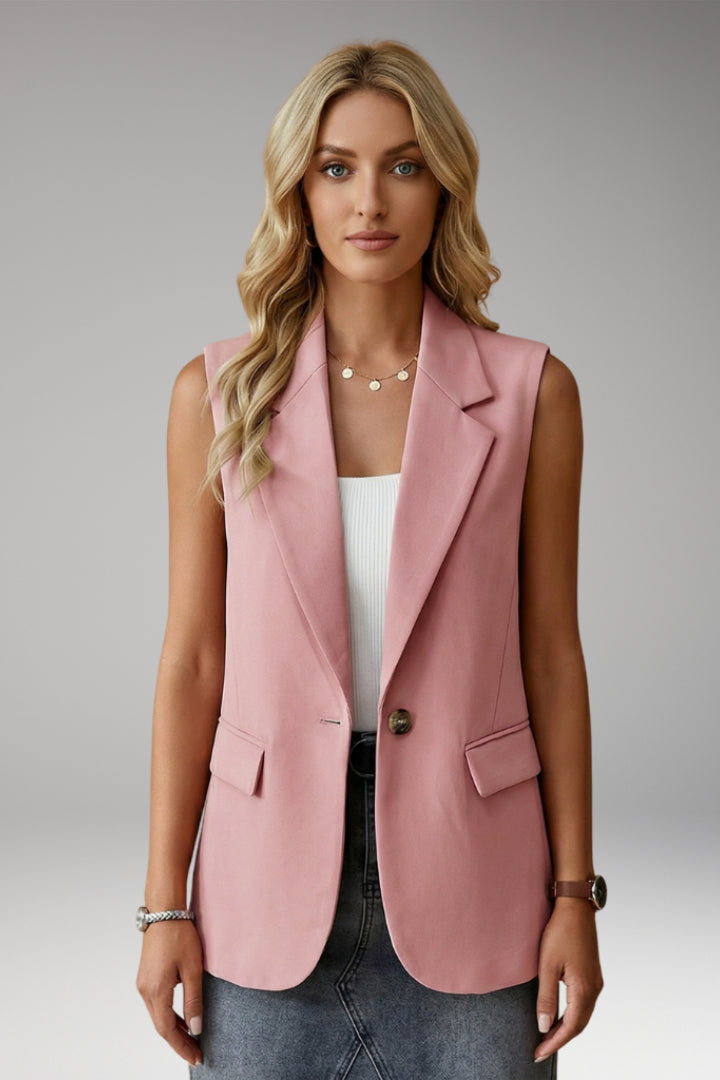 Fennnova | Women's Tailored Single-Button Sleeveless Blazer Vest Notch Collar — Pink
