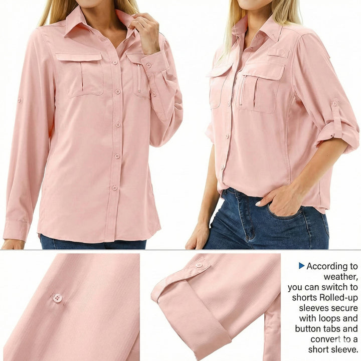 Fioeen | Women's Button-Up Casual UPF 50 Long Sleeve Hiking Outdoor Shirt — 2
