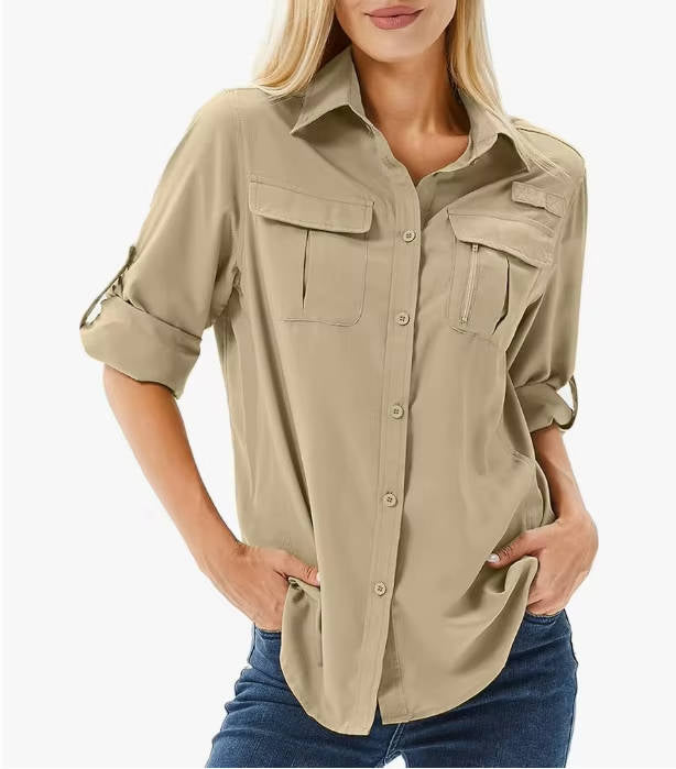 Fioeen | Women's Button-Up Casual UPF 50 Long Sleeve Hiking Outdoor Shirt — Yellow