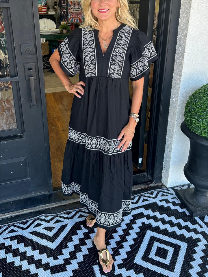 Fioriel | Women's Elegant Flowy Loose Fit Dress — Black