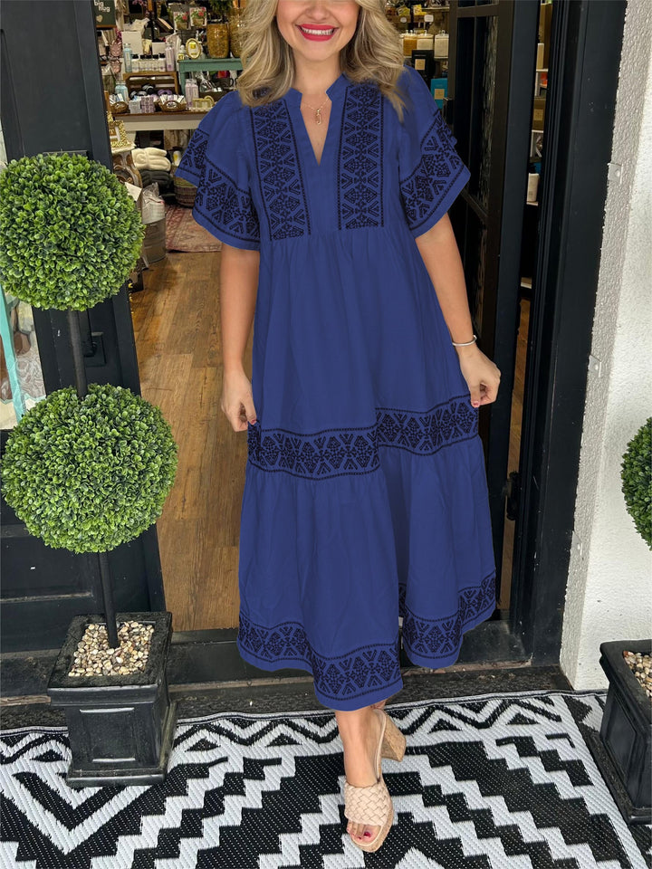 Fioriel | Women's Elegant Flowy Loose Fit Dress — Navy Blue