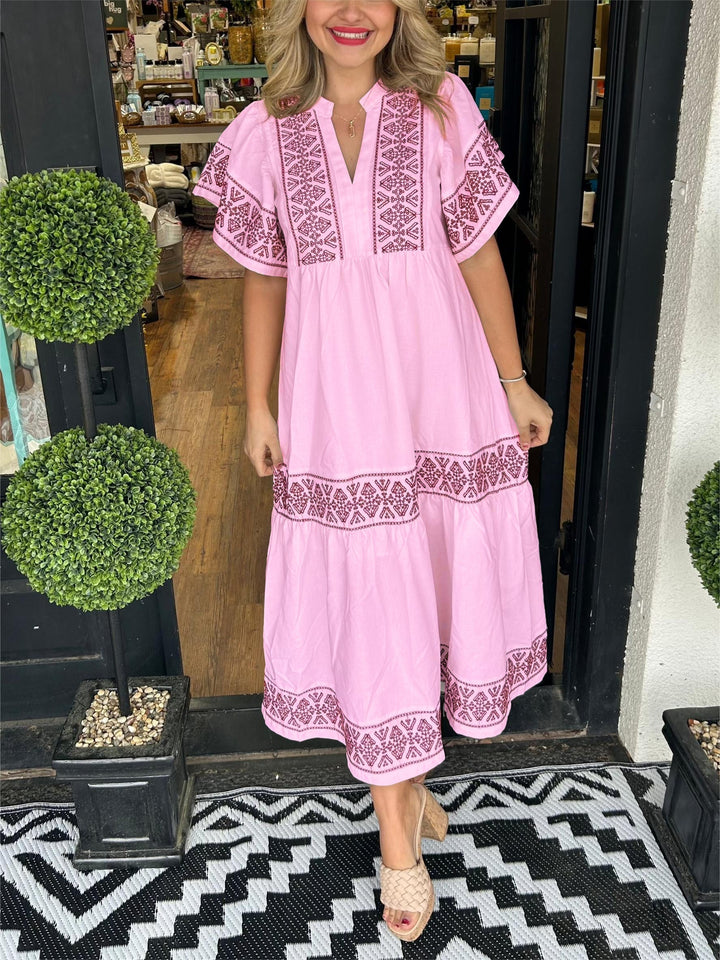 Fioriel | Women's Elegant Flowy Loose Fit Dress — Pink