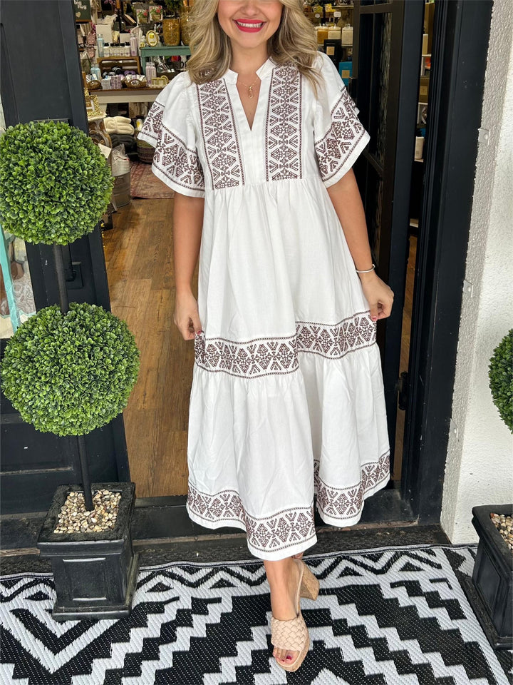 Fioriel | Women's Elegant Flowy Loose Fit Dress — White