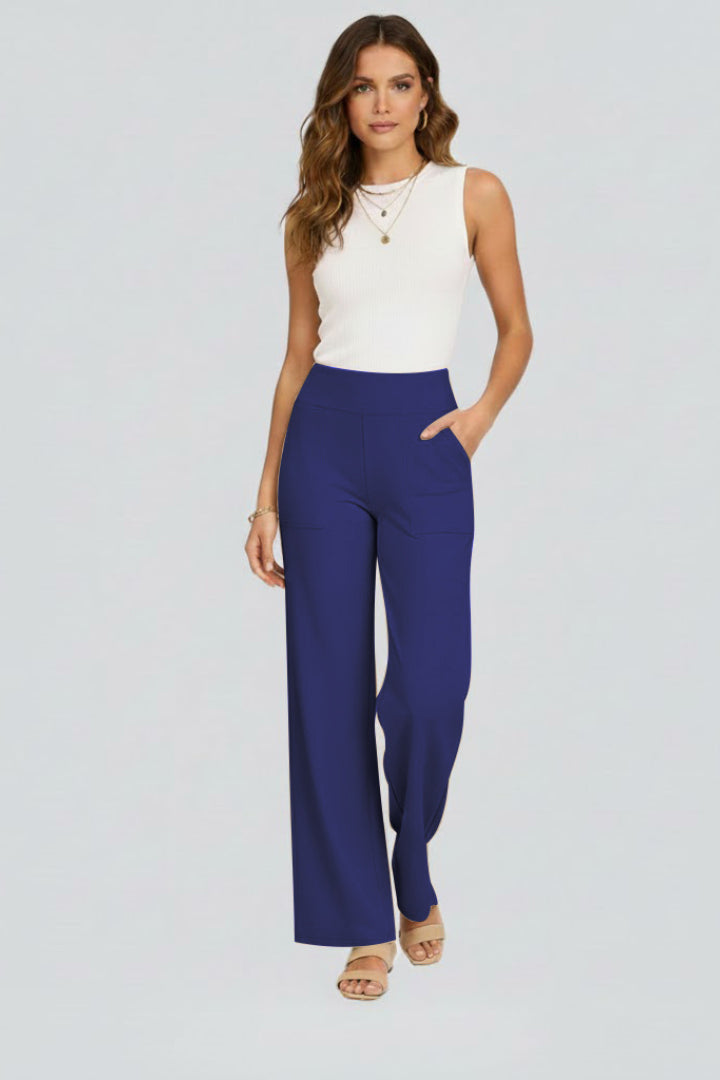 Florentina | Women's Wide-Leg Linen High Rise Wide Leg Trousers Pants — Blue