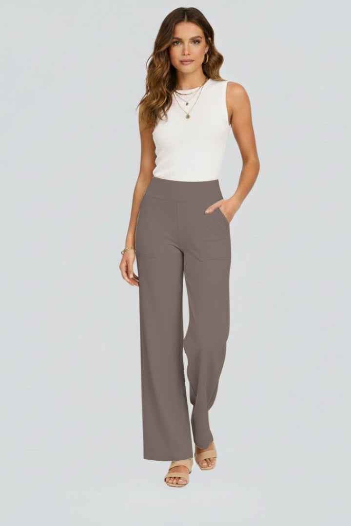 Florentina | Women's Wide-Leg Linen High Rise Wide Leg Trousers Pants — Brown