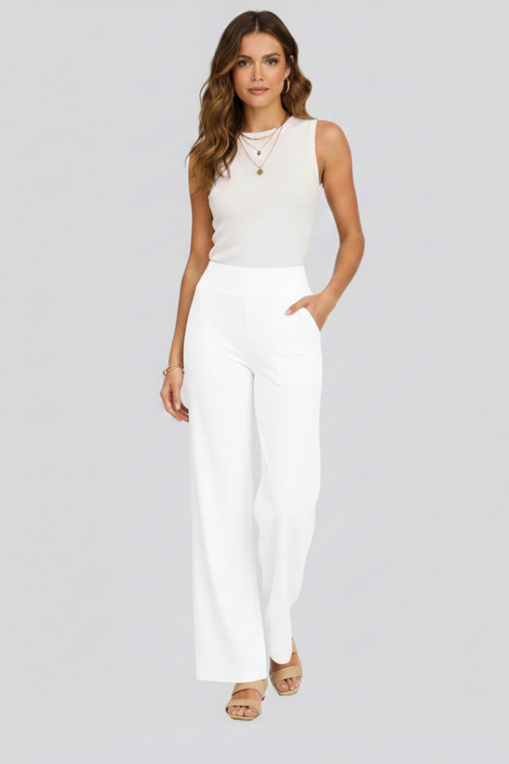Florentina | Women's Wide-Leg Linen High Rise Wide Leg Trousers Pants — White