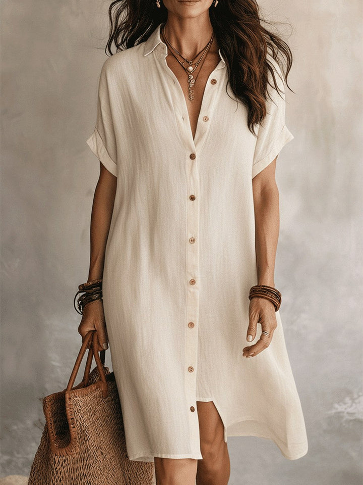 Galiabelle | Women's Elegant Linen Cotton Shirt Midi Dress — 1