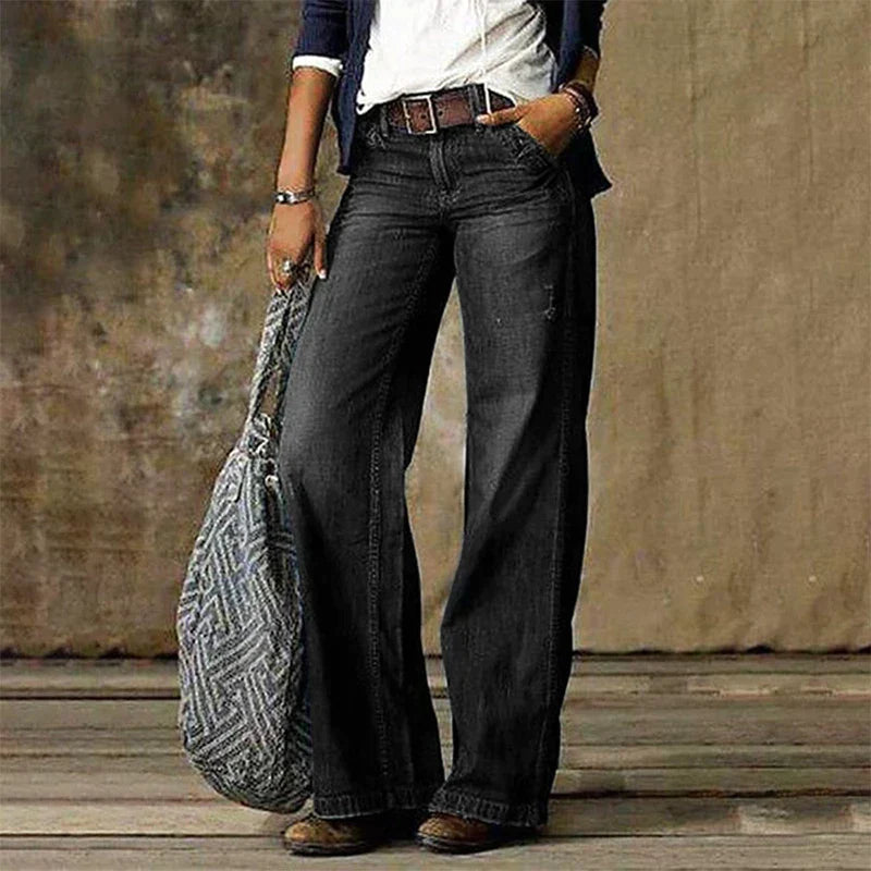 Giacine | Women's High-Waist Wide-Leg High Waist Wide Leg Denim Jeans — Grey