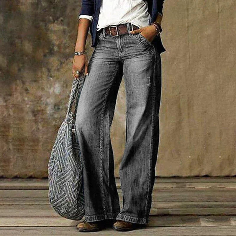 Giacine | Women's High-Waist Wide-Leg High Waist Wide Leg Denim Jeans — Light Grey