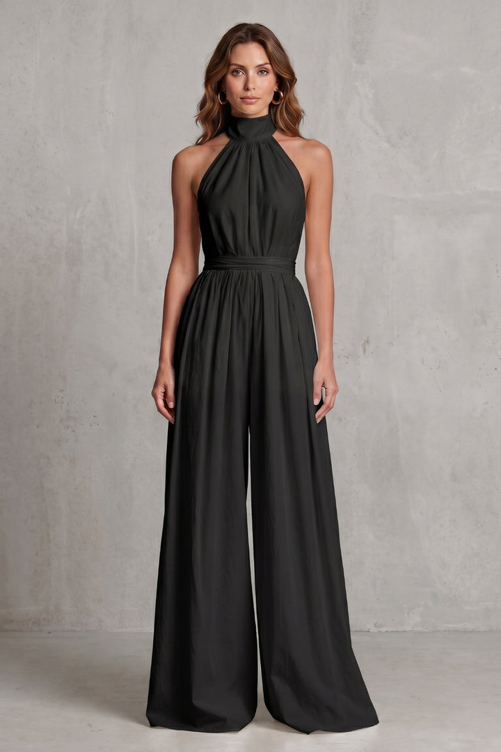 Giadessa | Women's Elegant Halter-Neck Wide-Leg Jumpsuit — Black