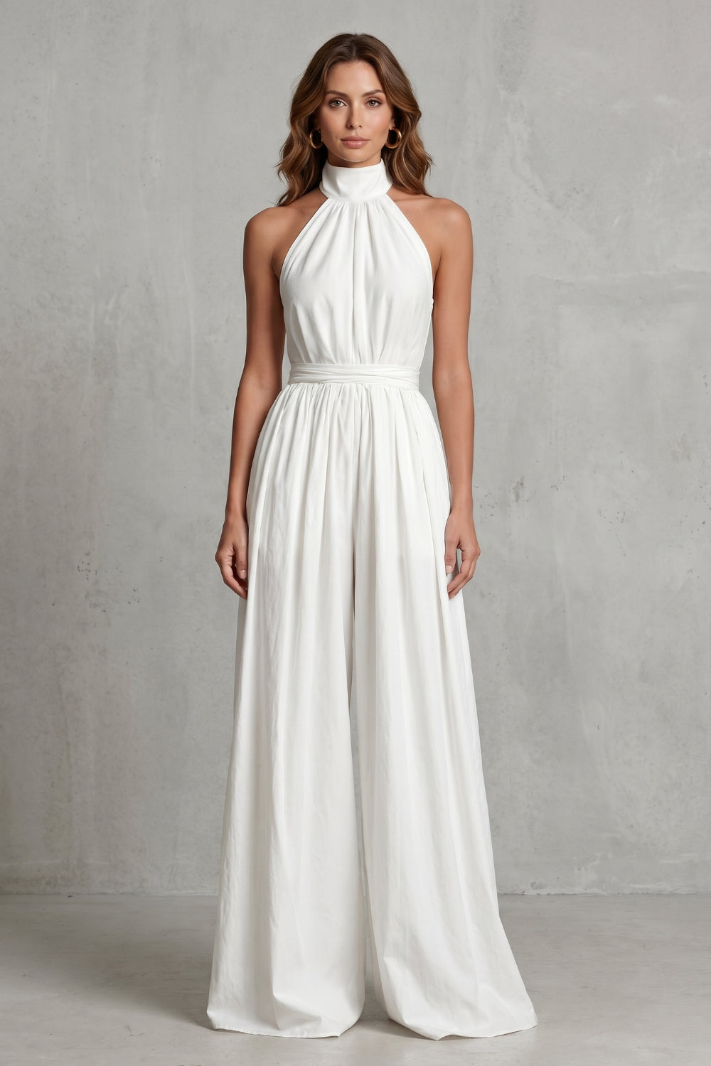 Giadessa | Women's Elegant Halter-Neck Wide-Leg Jumpsuit — White