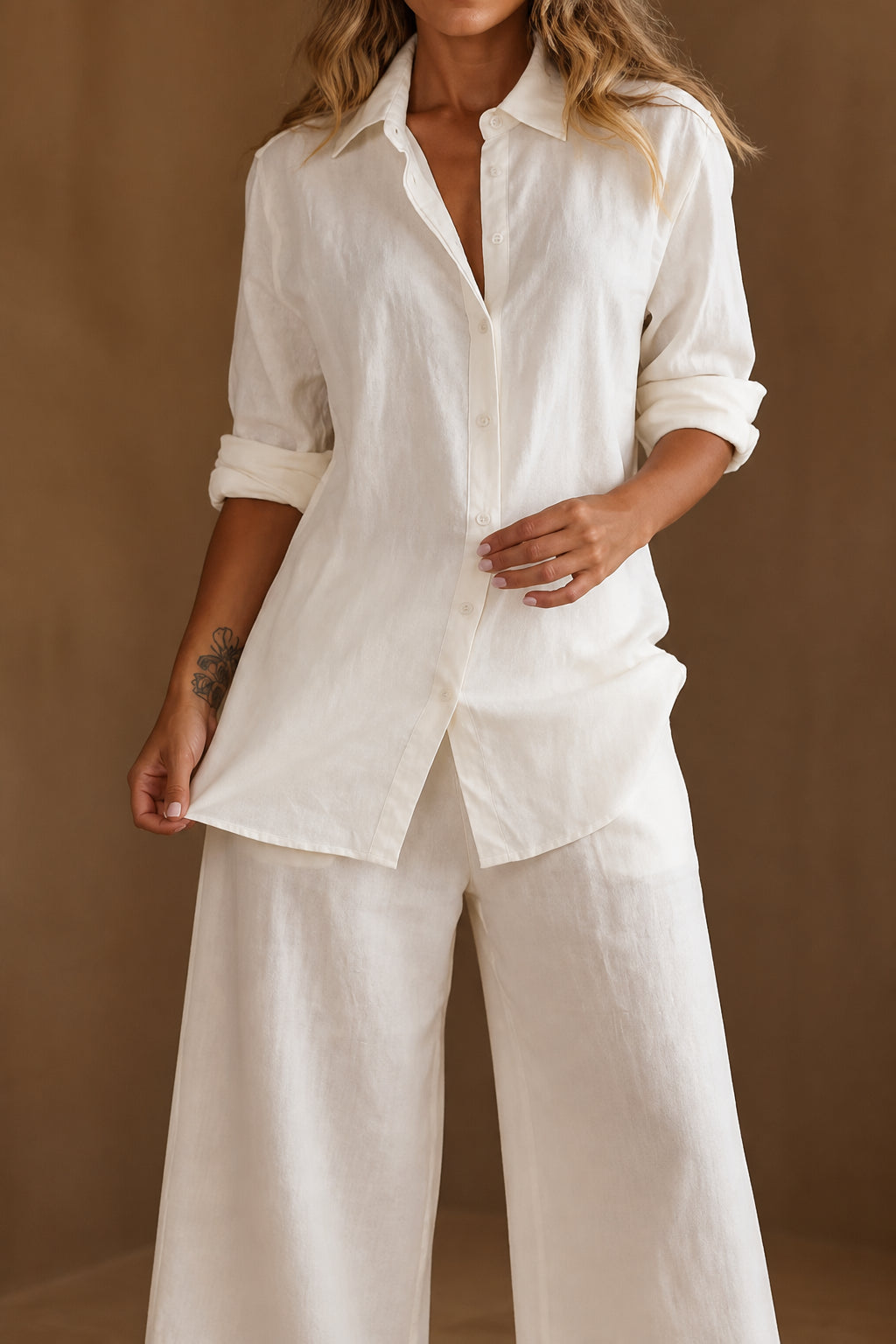 Giamira | Linen Blend Shirt & Wide Leg Pants Matching Set