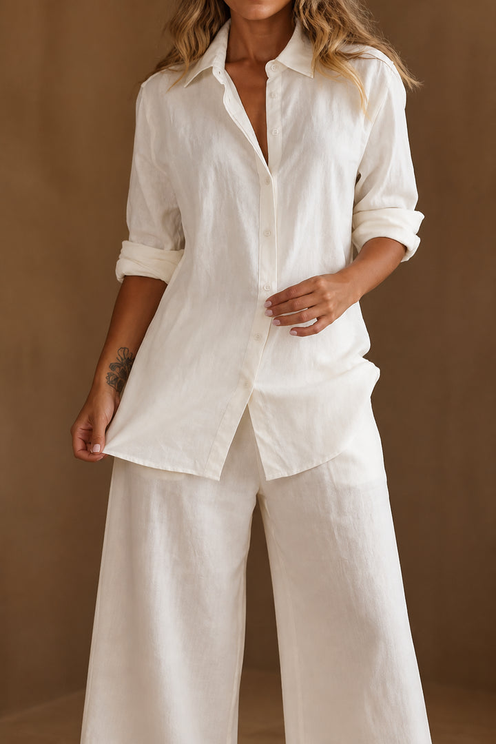 Giamira | Linen Blend Shirt & Wide Leg Pants Matching Set