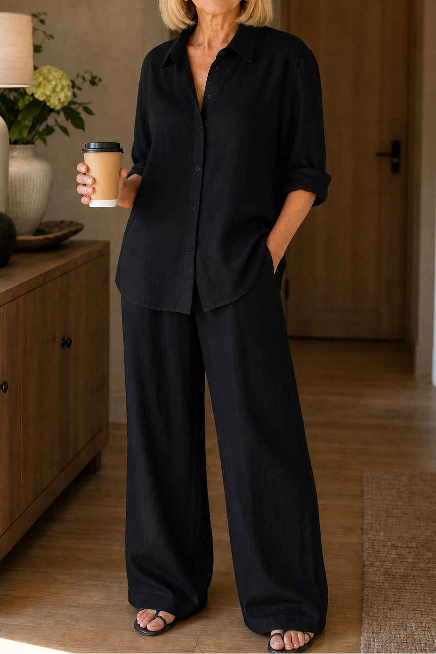 Giamira | Linen Blend Shirt & Wide Leg Pants Matching Set