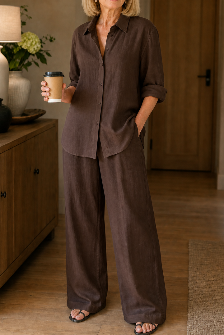 Giamira | Linen Blend Shirt & Wide Leg Pants Matching Set