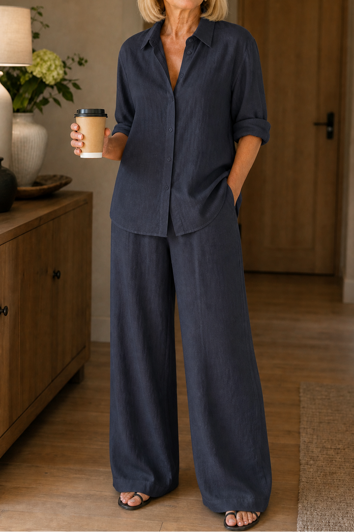 Giamira | Linen Blend Shirt & Wide Leg Pants Matching Set
