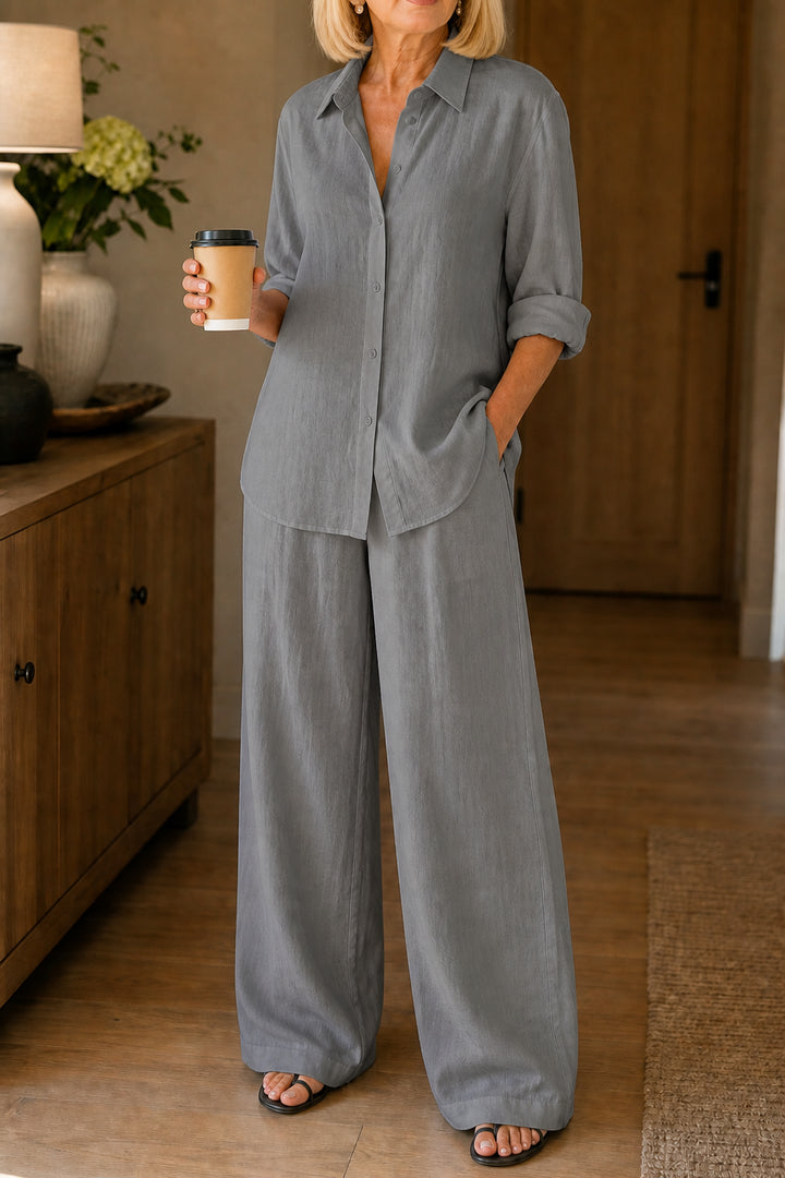 Giamira | Linen Blend Shirt & Wide Leg Pants Matching Set