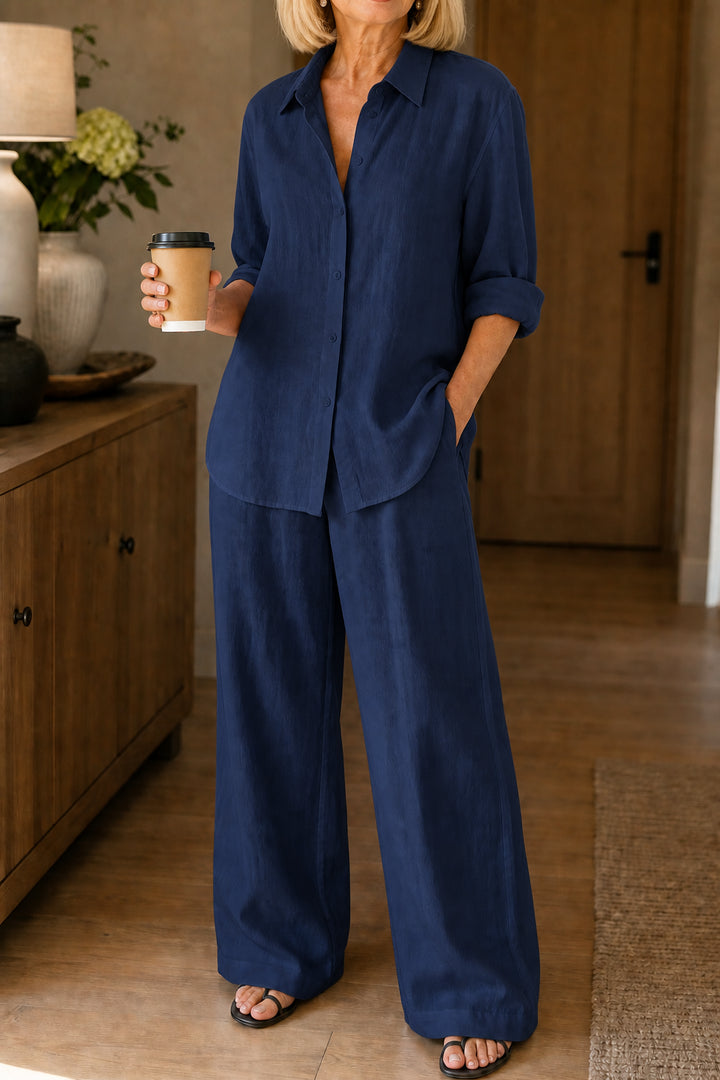 Giamira | Linen Blend Shirt & Wide Leg Pants Matching Set