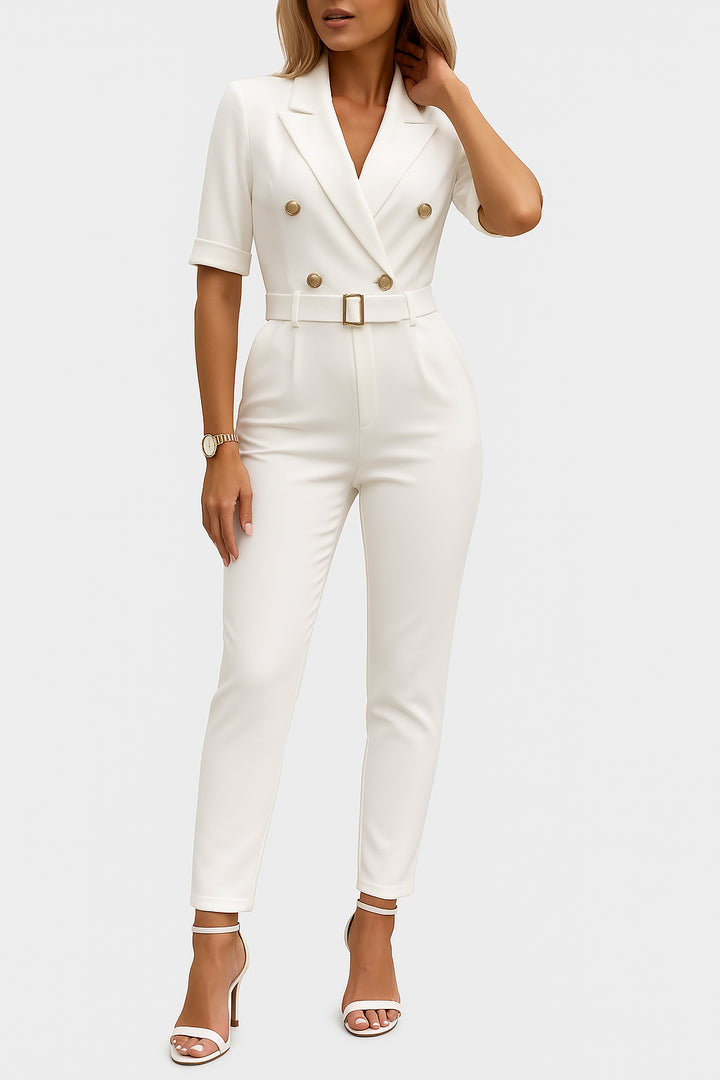 Giaolde | Belted Deep V-Neck Wide Leg Jumpsuit
