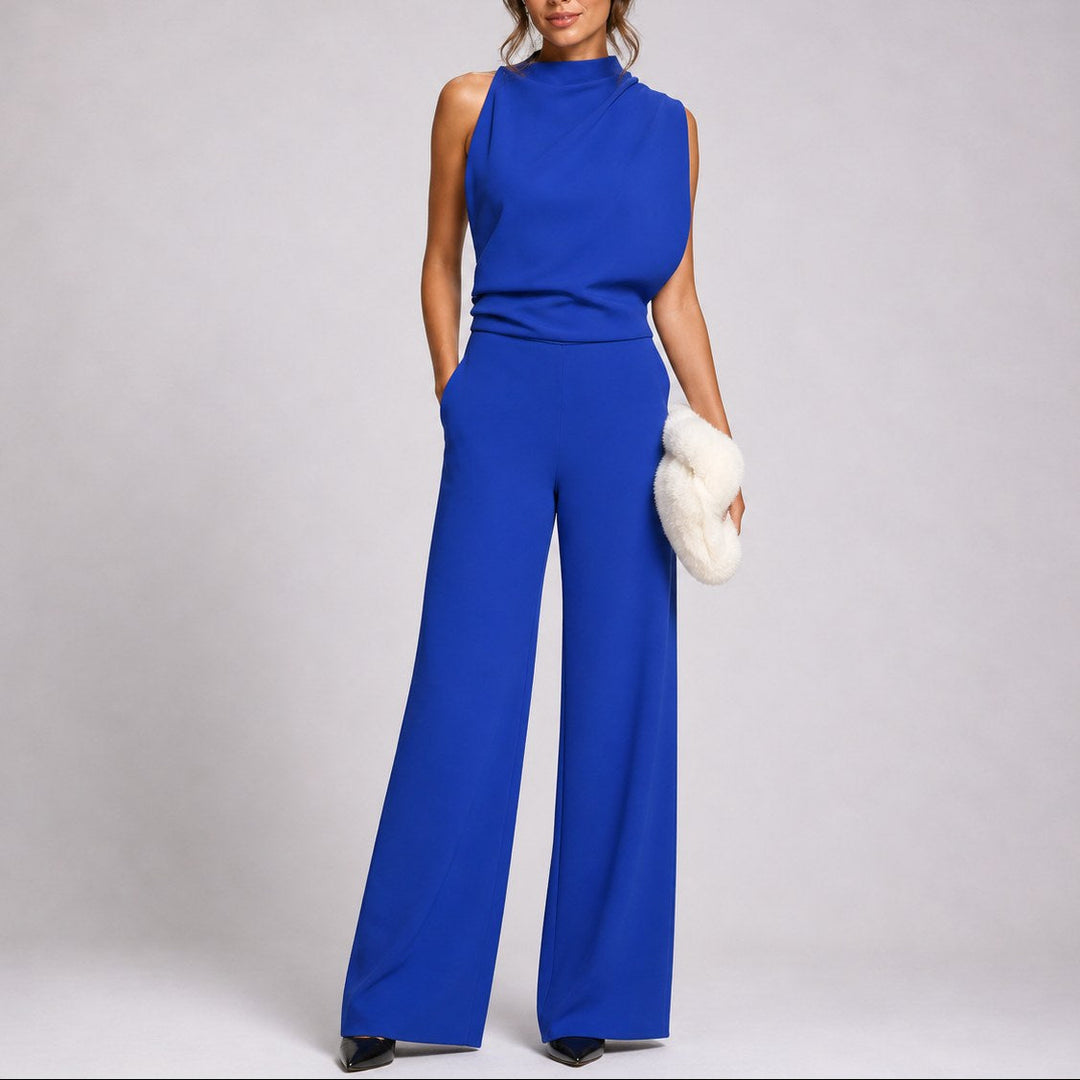 Giaynn | Women's Wide-Leg Elegant Sleeveless Jumpsuit with High Neckline — Blue
