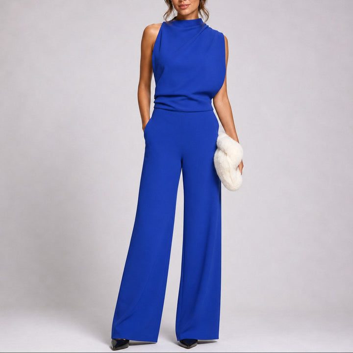 Giaynn | Women's Wide-Leg Elegant Sleeveless Jumpsuit with High Neckline — Blue