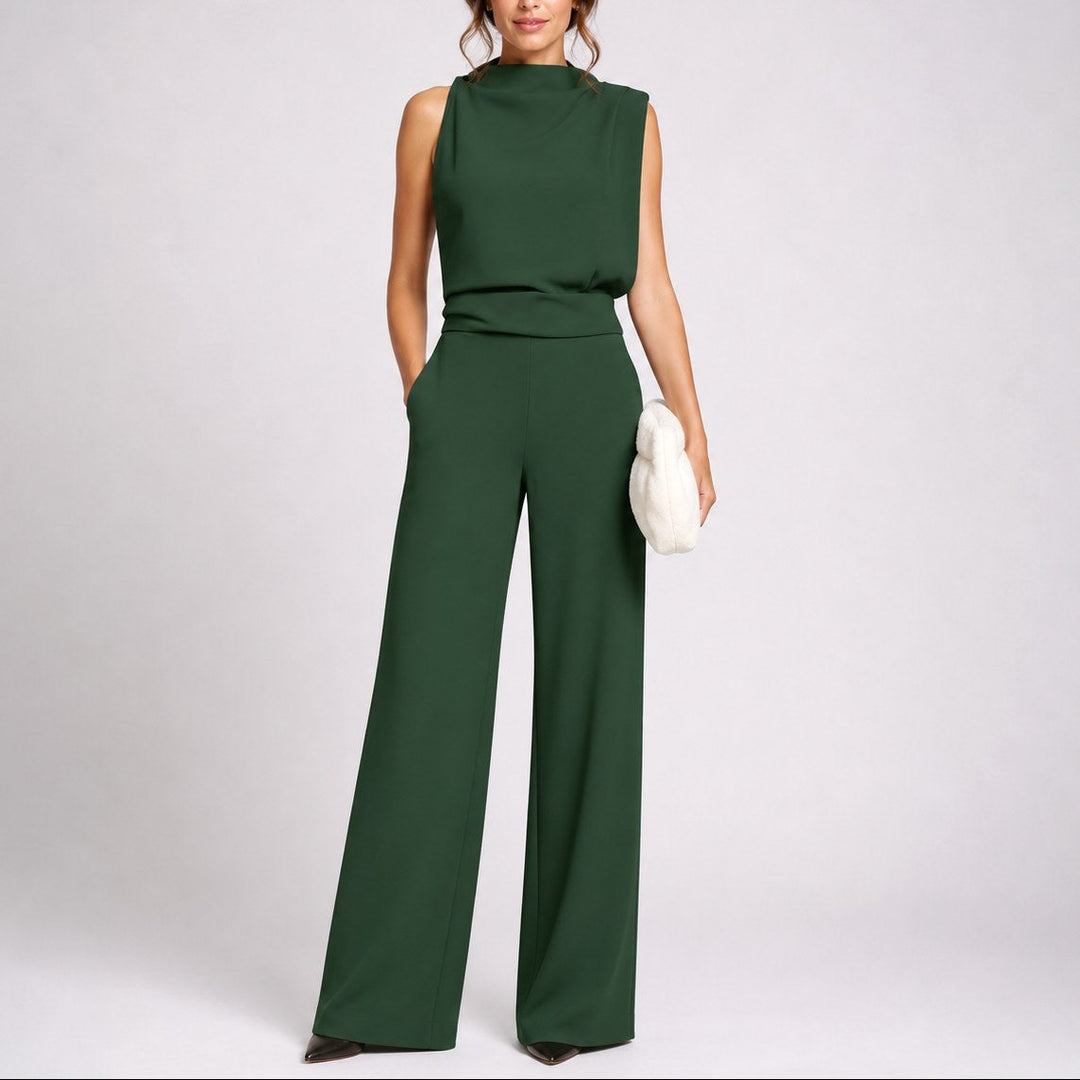 Giaynn | Women's Wide-Leg Elegant Sleeveless Jumpsuit with High Neckline — Green