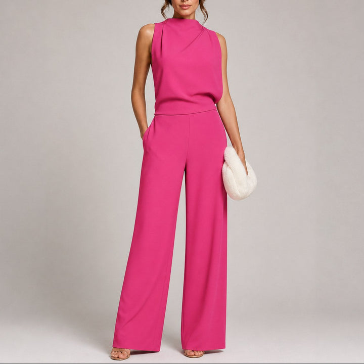 Giaynn | Women's Wide-Leg Elegant Sleeveless Jumpsuit with High Neckline — Pink