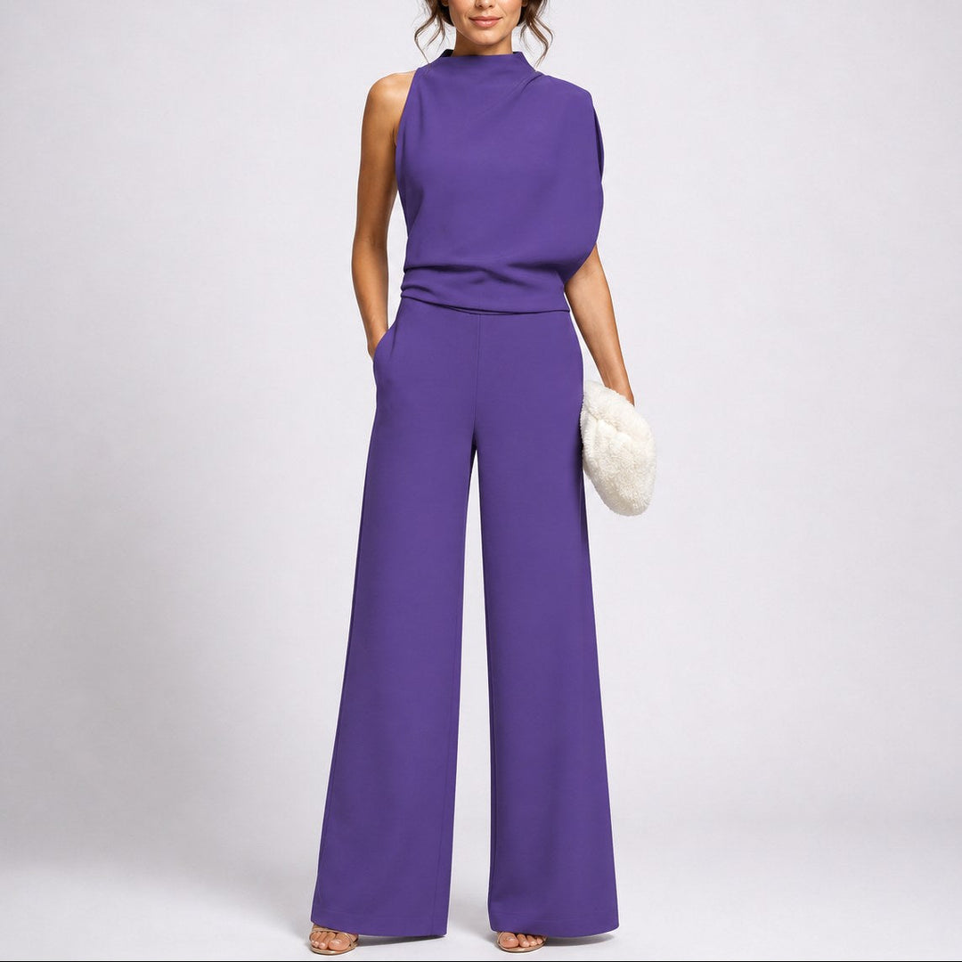 Giaynn | Women's Wide-Leg Elegant Sleeveless Jumpsuit with High Neckline — Purple