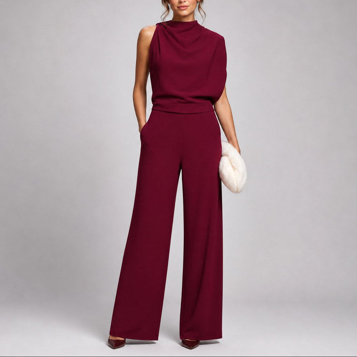 Giaynn | Women's Wide-Leg Elegant Sleeveless Jumpsuit with High Neckline — Red