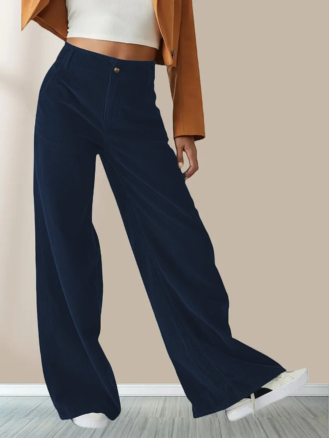 Guinevere | Women's Wide-Leg Linen Wide Leg Corduroy Pants For — Blue