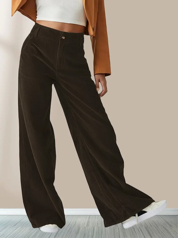 Guinevere | Women's Wide-Leg Linen Wide Leg Corduroy Pants For — Brown