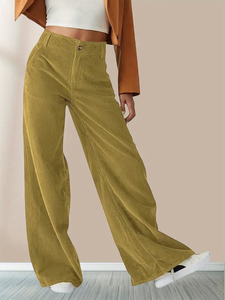 Guinevere | Women's Wide-Leg Linen Wide Leg Corduroy Pants For — Mustard Yellow