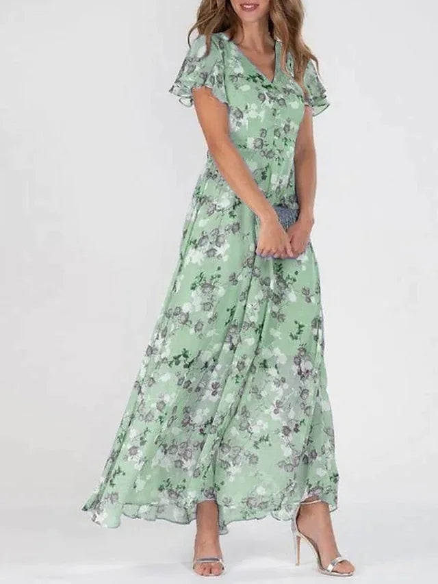 Gwenella | Women's Elegant Stunning Flowy Dress — Green