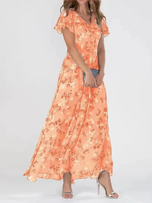 Gwenella | Women's Elegant Stunning Flowy Dress — Orange
