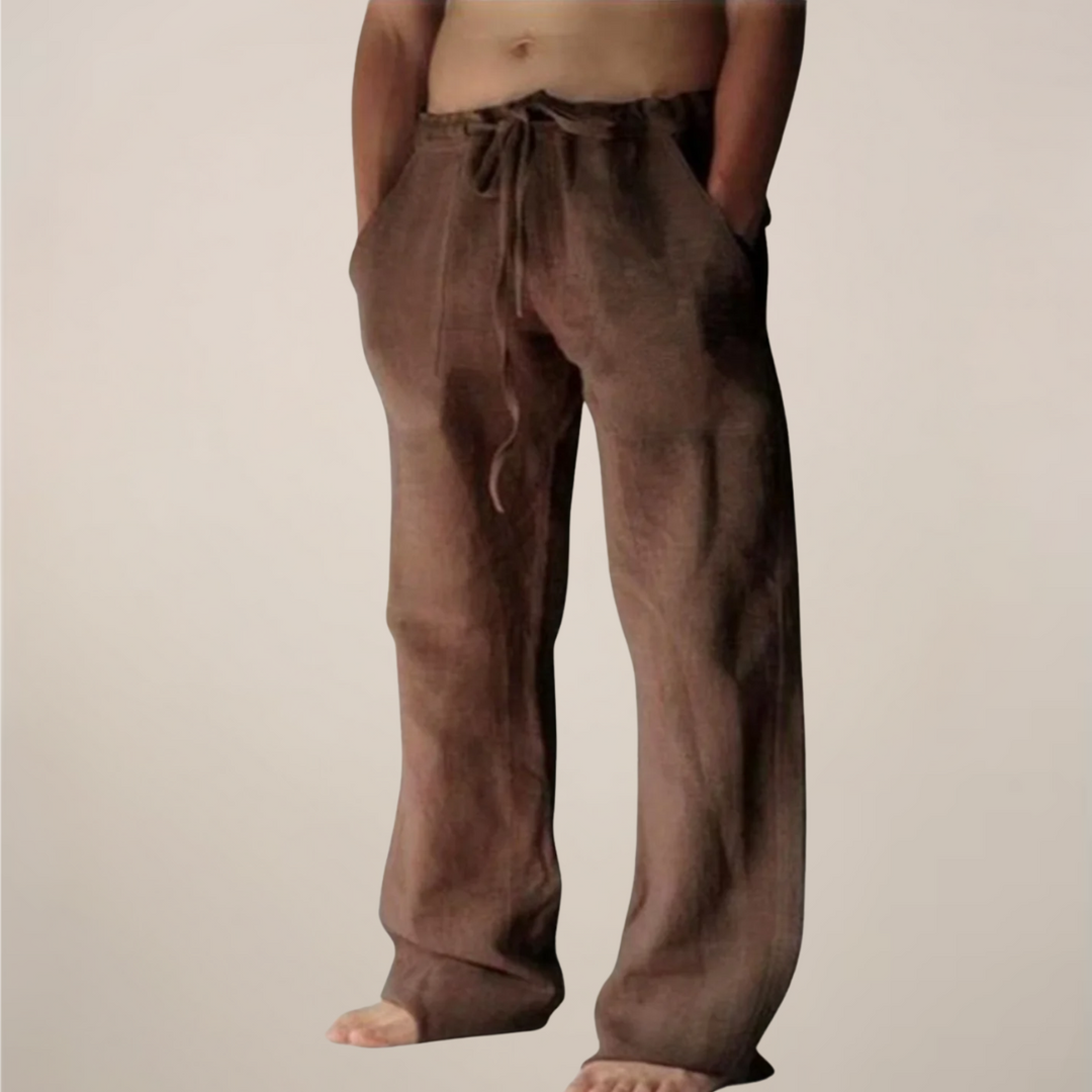 Gwenoura | Men's Linen Wide-Leg Drawstring Trousers