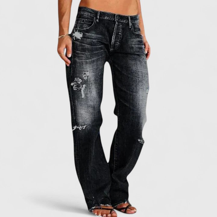 Halcylora | Women's High-Waist Wide-Leg Wide Leg Denim Jeans — Black