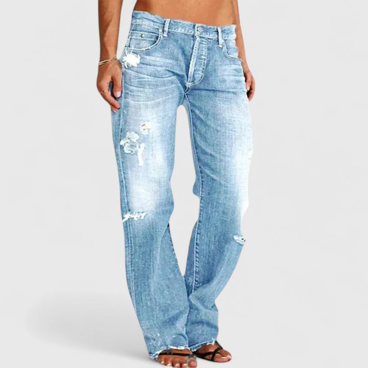Halcylora | Women's High-Waist Wide-Leg Wide Leg Denim Jeans — Light Blue