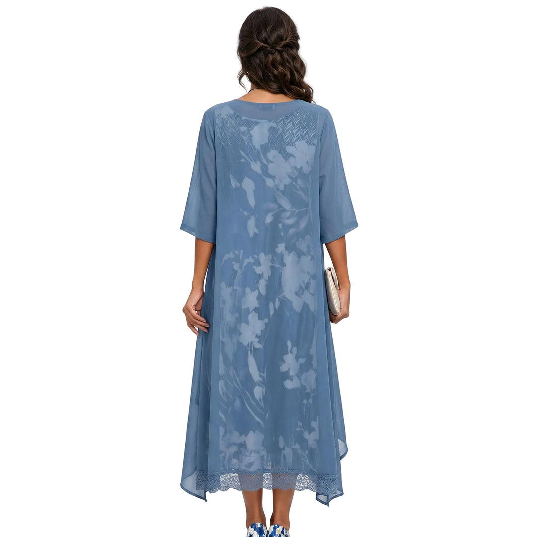 Haleelle | Women's Two-Piece Matching Floral Midi Dress Chiffon Jacket Two Piece Set — 2