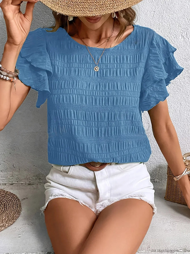 Haleetta | Women's Linen Casual Ruffles Airy Blouse for Confident Style — Blue