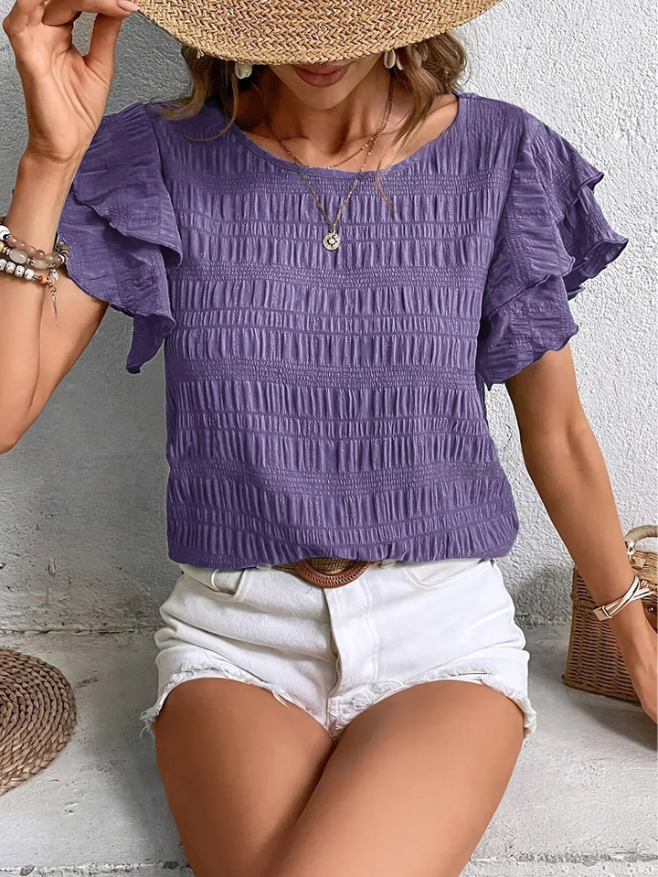 Haleetta | Women's Linen Casual Ruffles Airy Blouse for Confident Style — Purple