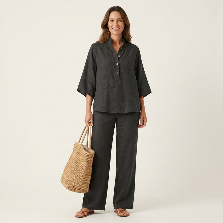Halenova | Linen Cotton Batwing Top & Wide Leg Pants Set
