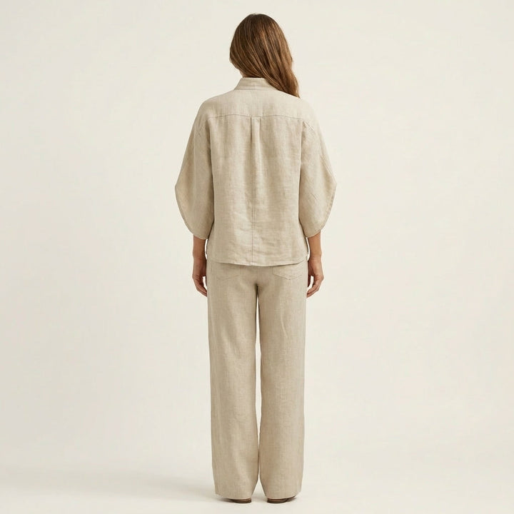 Halenova | Linen Cotton Batwing Top & Wide Leg Pants Set