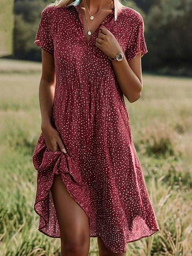 Halsolde | Women's Midi Comfortable Short-Sleeve Dress — 2