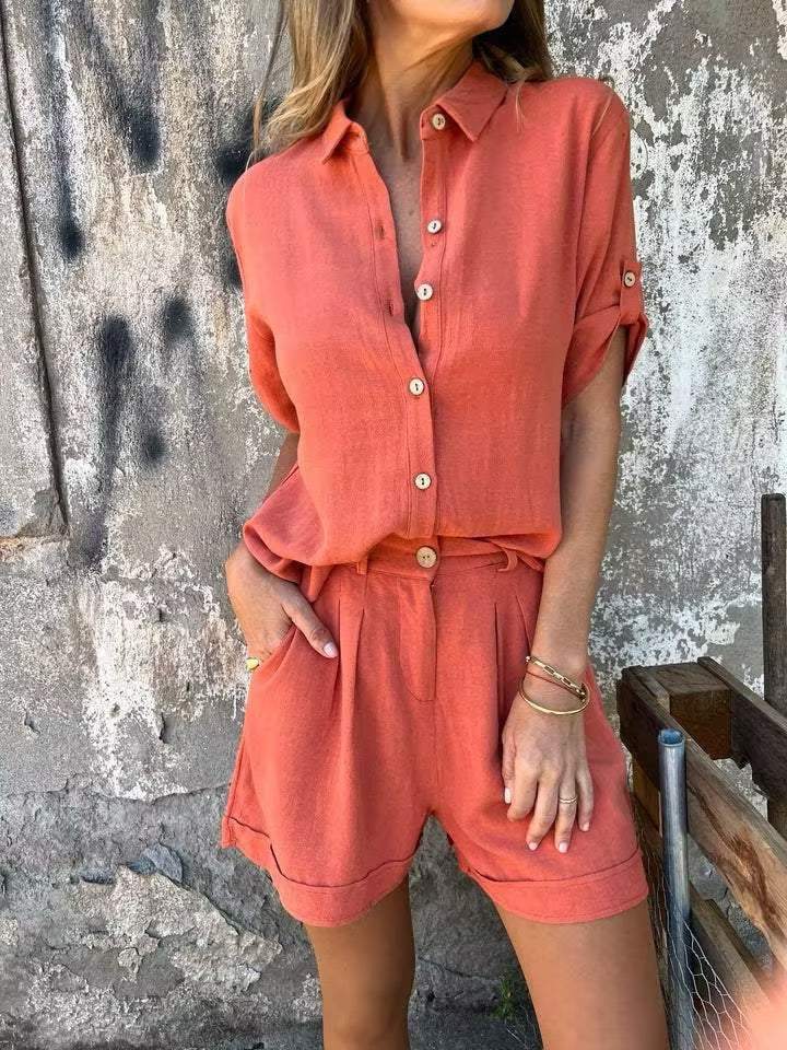 Halsreth | Women's Casual Stretch Stylish Cotton-Linen Set Top — 1