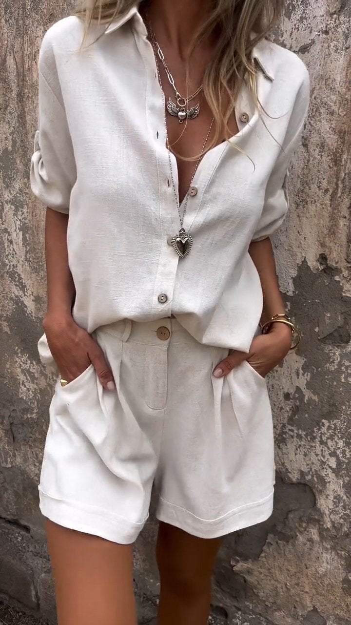 Halsreth | Women's Casual Stretch Stylish Cotton-Linen Set Top — 2