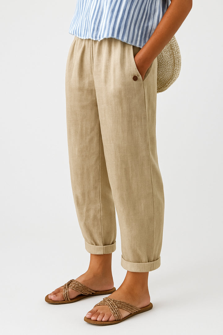 Hermione | Women's Wide-Leg Linen High Waist Tailored Pants — Beige